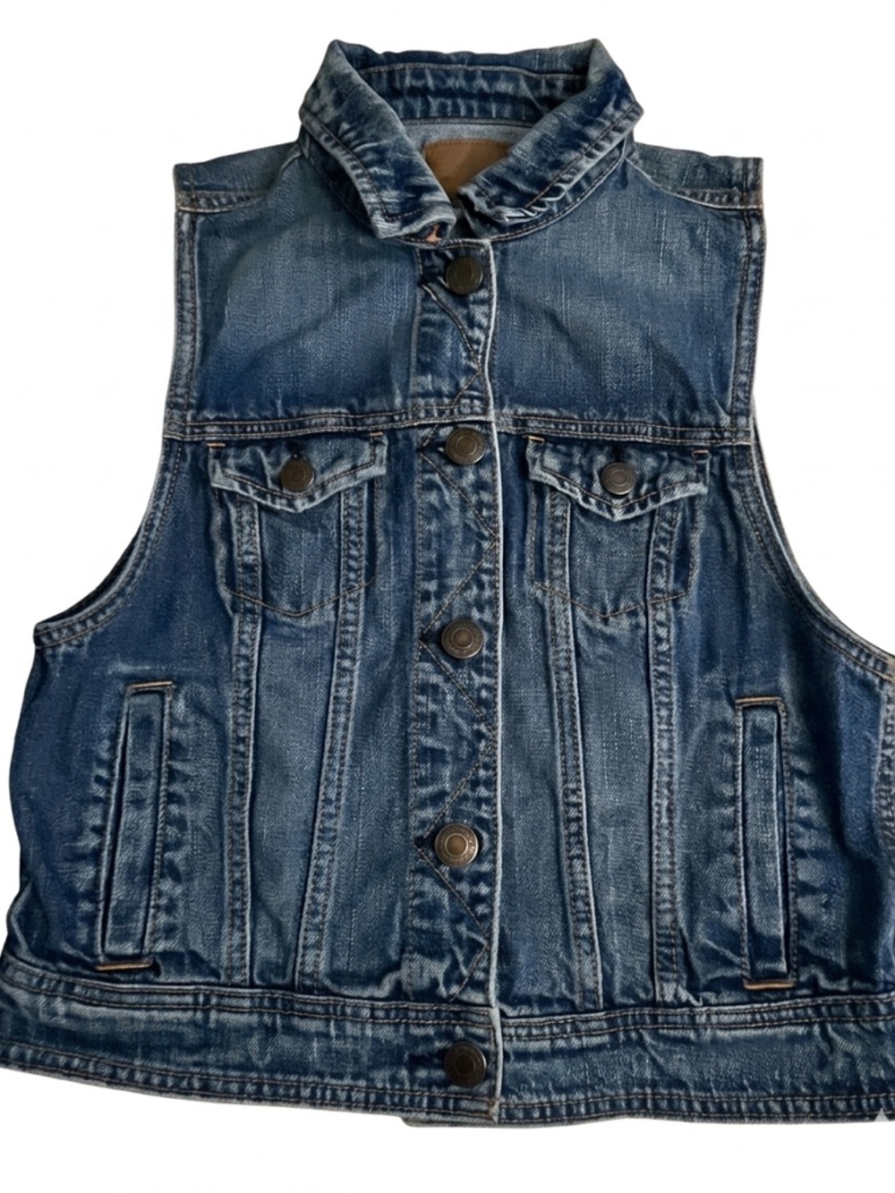 American Eagle Outfitters Denim Vest with Leather Patch - Light Blue